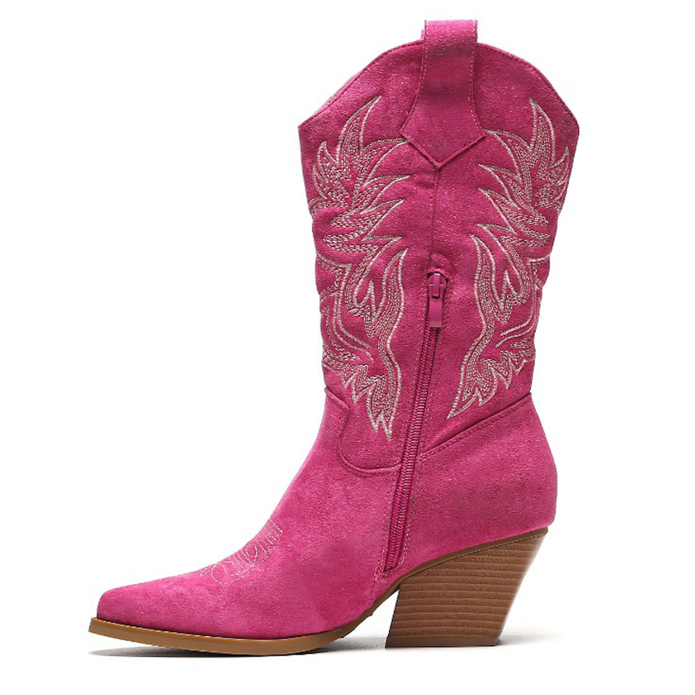 Smile Favorites Cowboylaarzen Fuchsia Suedine Stiksels Beige