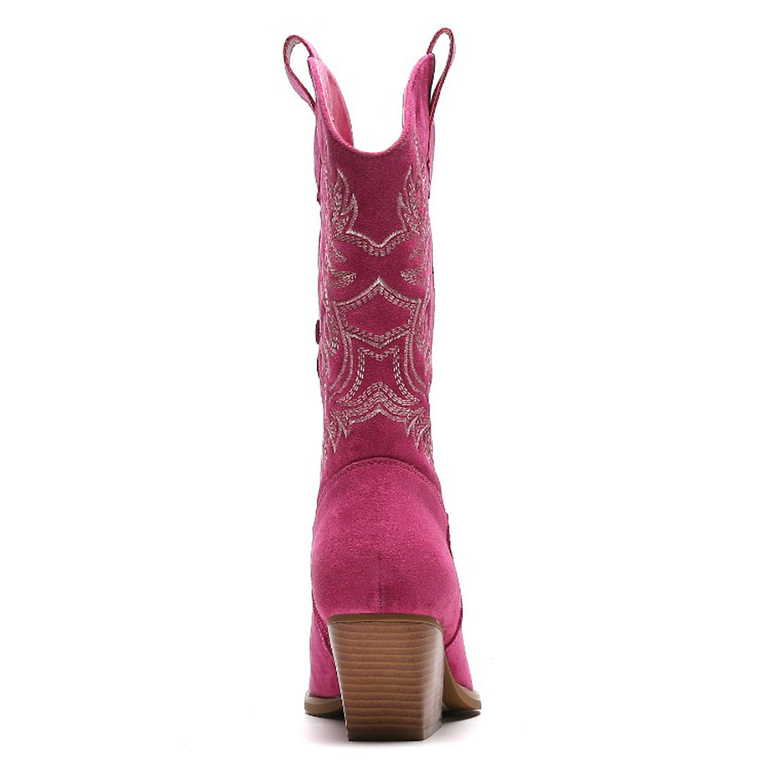 Smile Favorites Cowboylaarzen Fuchsia Suedine Stiksels Beige