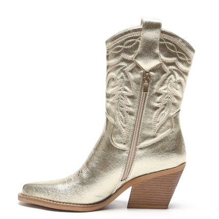 Smile Favorites Cowboylaarzen Goud Metallic Kuit Stiksels