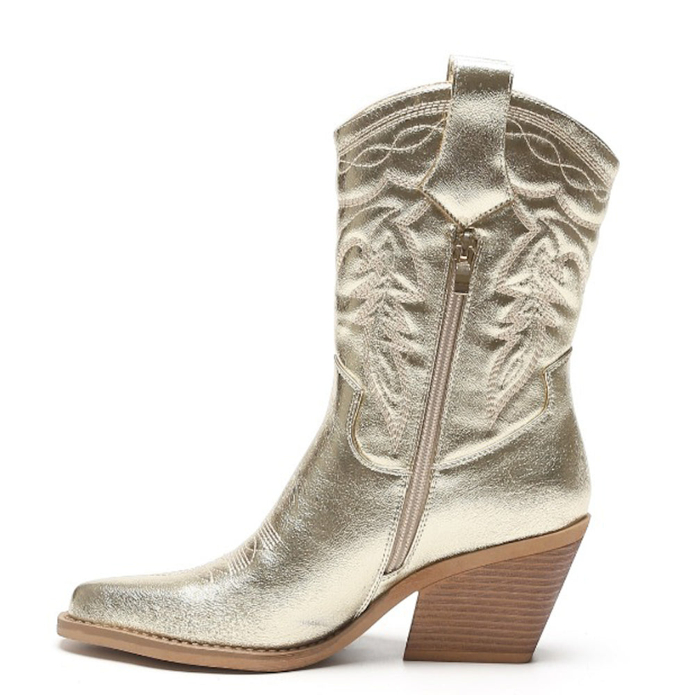 Smile Favorites Cowboylaarzen Goud Metallic Kuit Stiksels