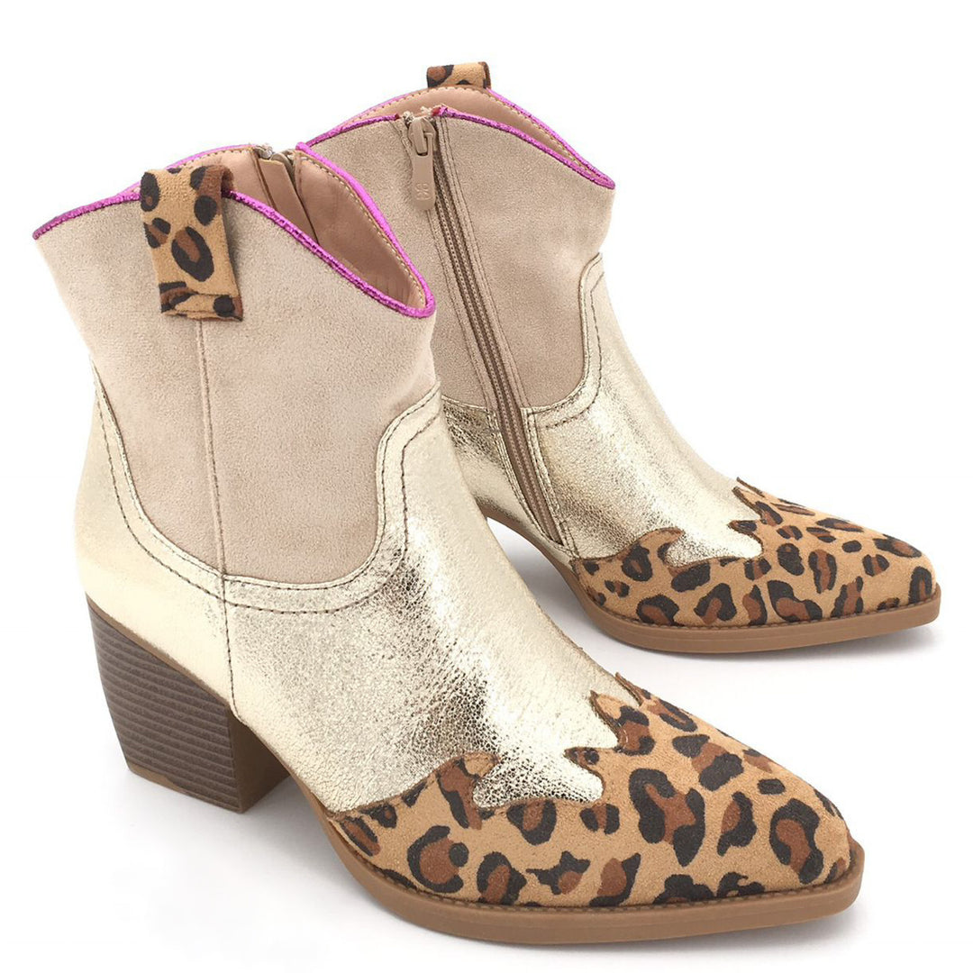 Smile Favorites Cowboylaarzen Goud Metallic Leopard Kort
