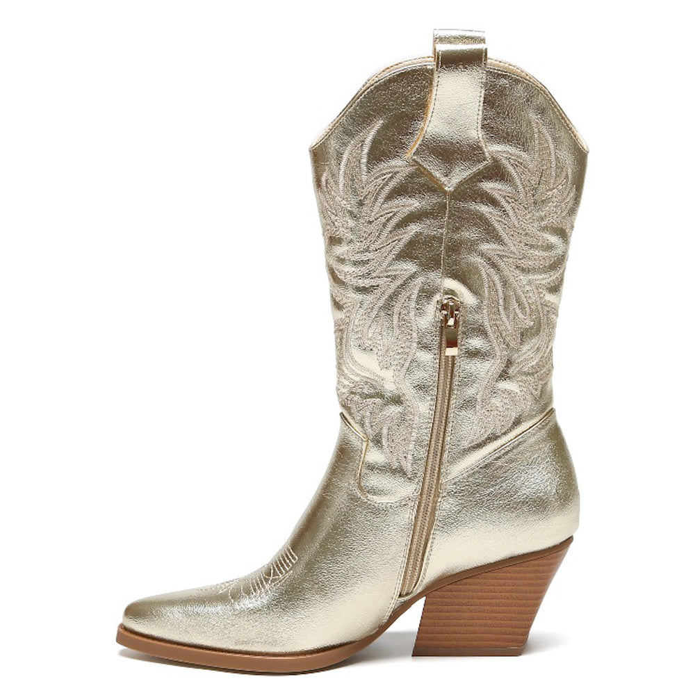 Smile Favorites Cowboylaarzen Goud Stiksels Beige