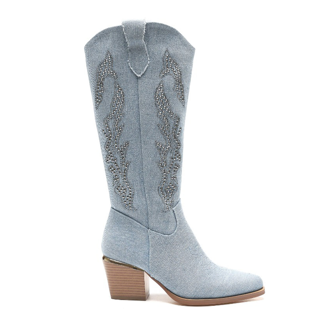 Smile Favorites Cowboylaarzen Jeans Blauw Rhinestone Hoog