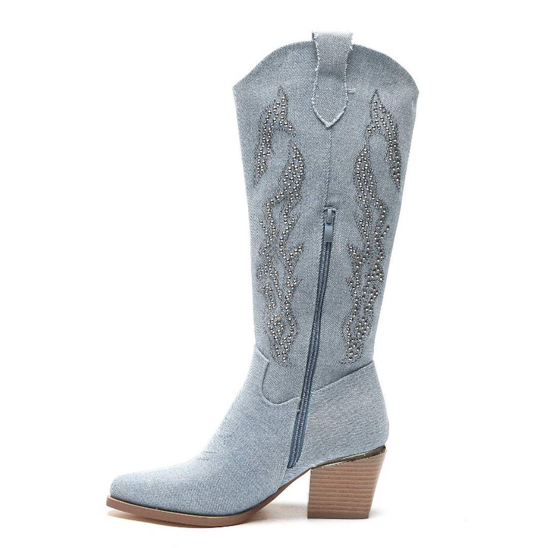 Smile Favorites Cowboylaarzen Jeans Blauw Rhinestone Hoog