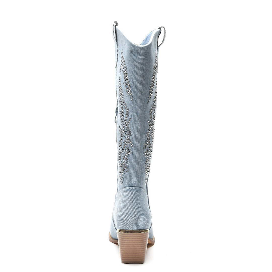 Smile Favorites Cowboylaarzen Jeans Blauw Rhinestone Hoog