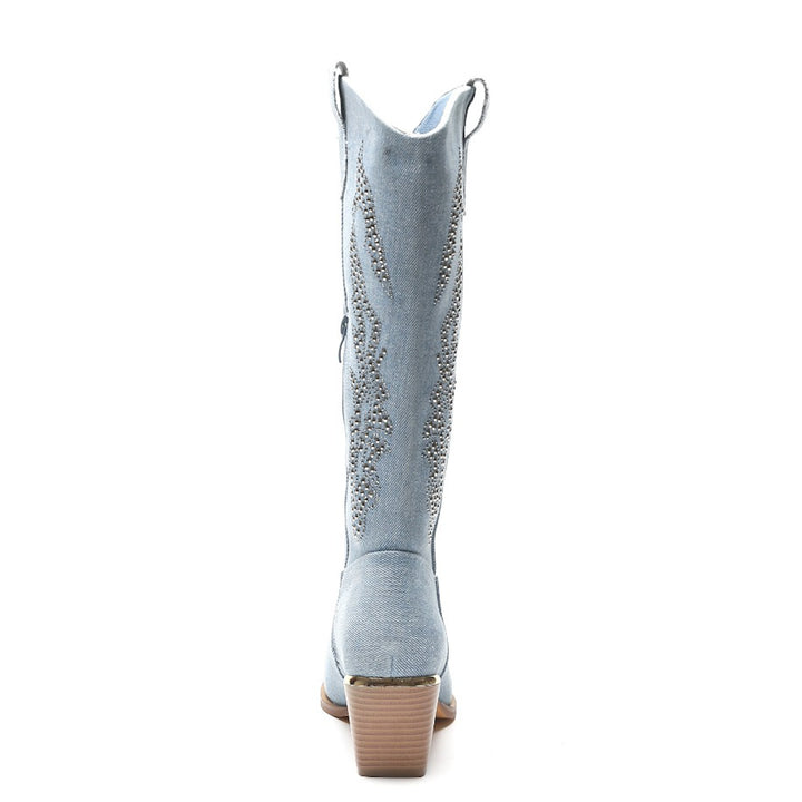 Smile Favorites Cowboylaarzen Jeans Blauw Rhinestone Hoog