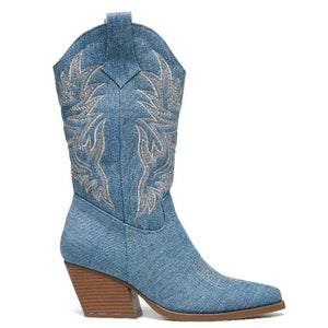 Smile Favorites Cowboylaarzen Jeans Blauw Stiksels Beige