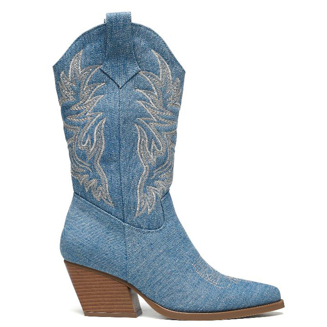 Smile Favorites Cowboylaarzen Jeans Blauw Stiksels Beige