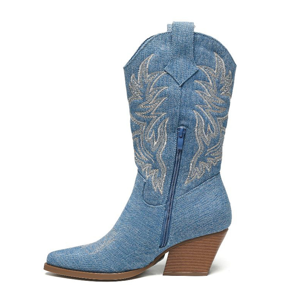 Smile Favorites Cowboylaarzen Jeans Blauw Stiksels Beige