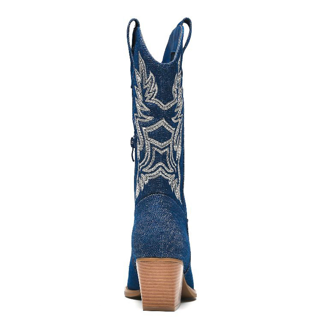 Smile Favorites Cowboylaarzen Jeans Donker Blauw Stiksels Beige