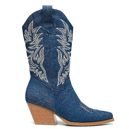Smile Favorites Cowboylaarzen Jeans Donker Blauw Stiksels Beige