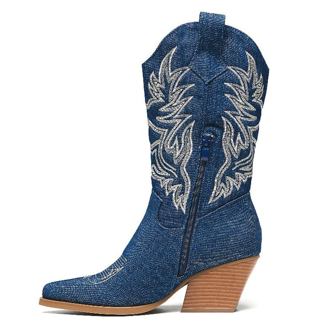 Smile Favorites Cowboylaarzen Jeans Donker Blauw Stiksels Beige