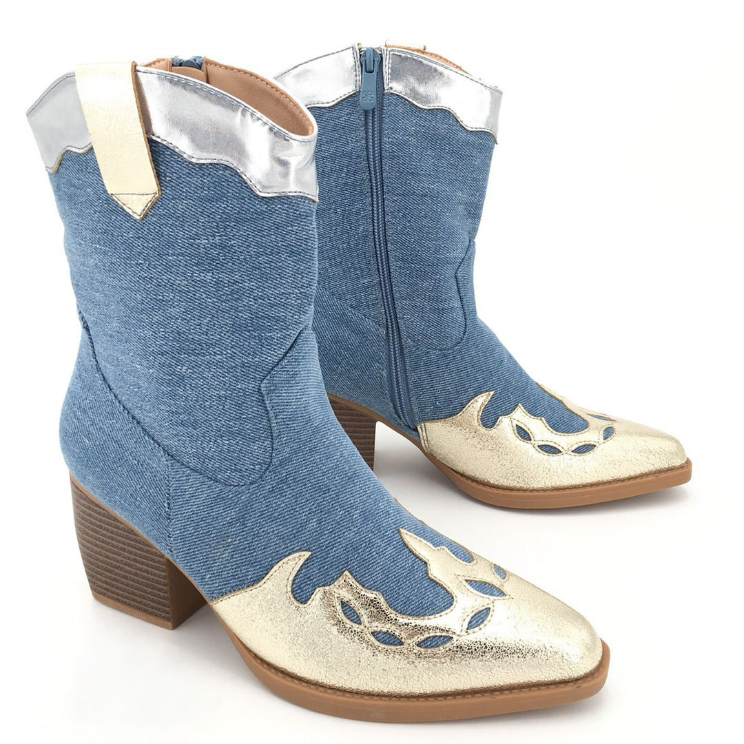 Smile Favorites Cowboylaarzen Jeans Goud Metallic Kort
