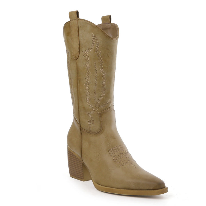 Smile Favorites Cowboylaarzen Khaki Leatherlook Stiksels