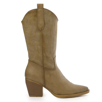 Smile Favorites Cowboylaarzen Khaki Leatherlook Stiksels