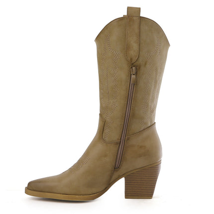 Smile Favorites Cowboylaarzen Khaki Leatherlook Stiksels