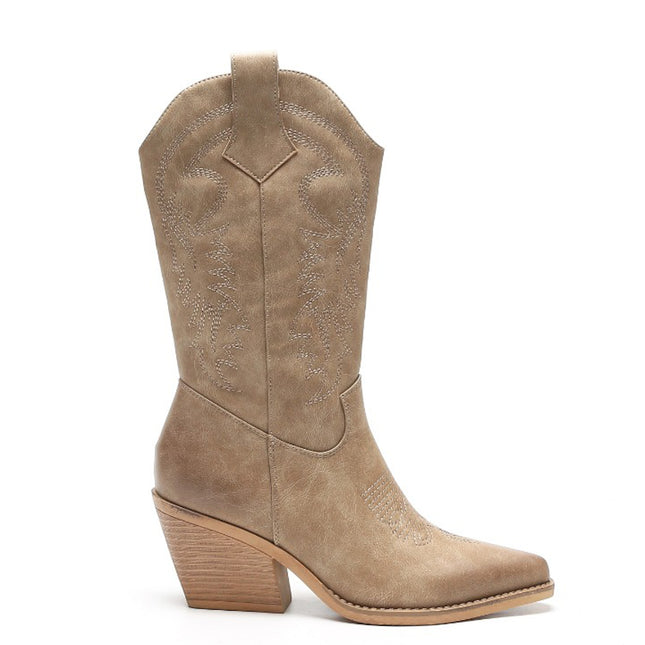 Smile Favorites Cowboylaarzen Khaki Leatherlook Stiksels