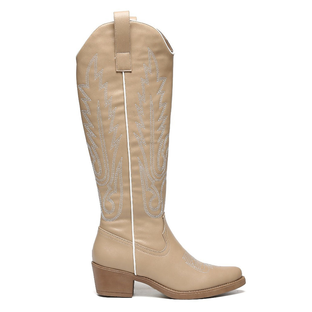 Smile Favorites Cowboylaarzen Khaki met witte Stiksels Hoog