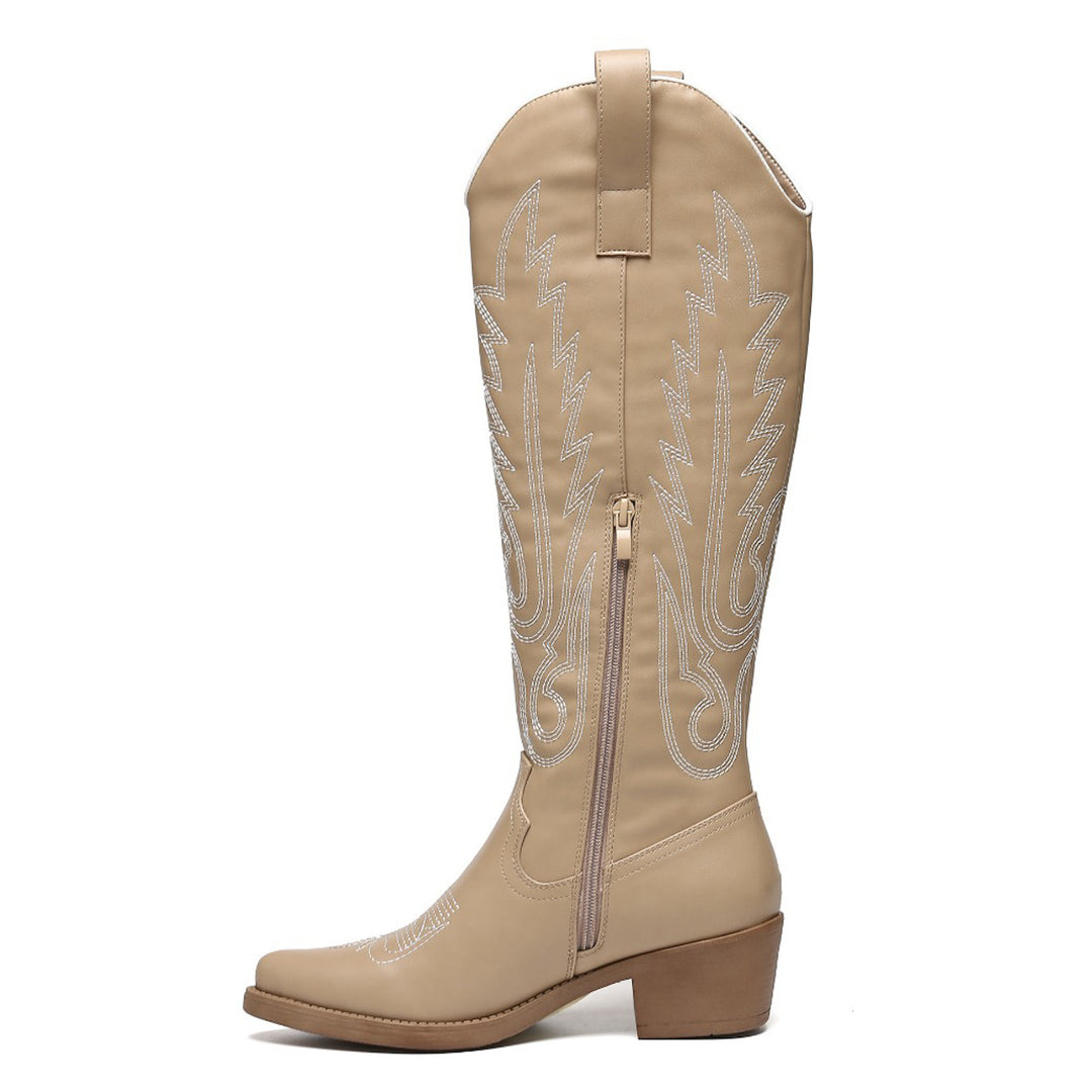 Smile Favorites Cowboylaarzen Khaki met witte Stiksels Hoog
