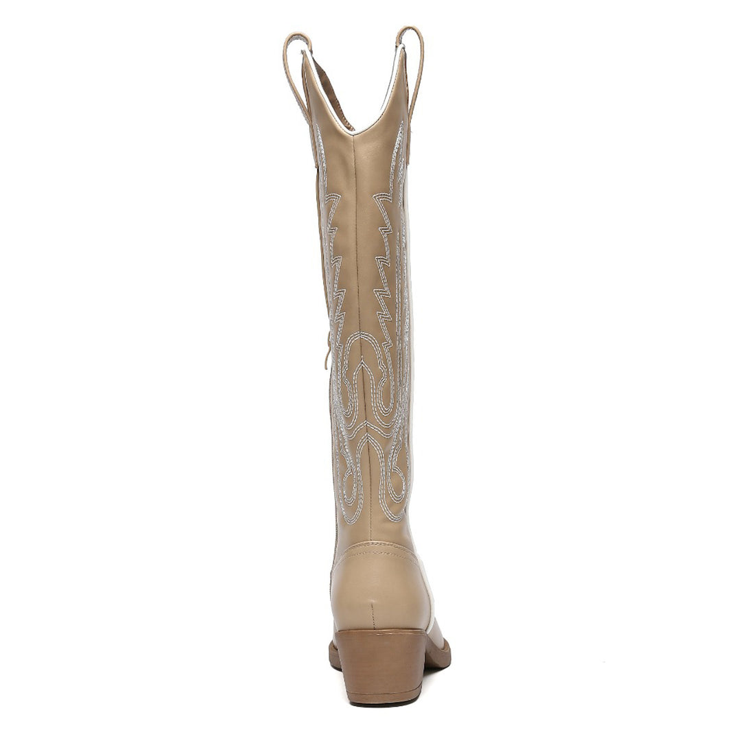 Smile Favorites Cowboylaarzen Khaki met witte Stiksels Hoog