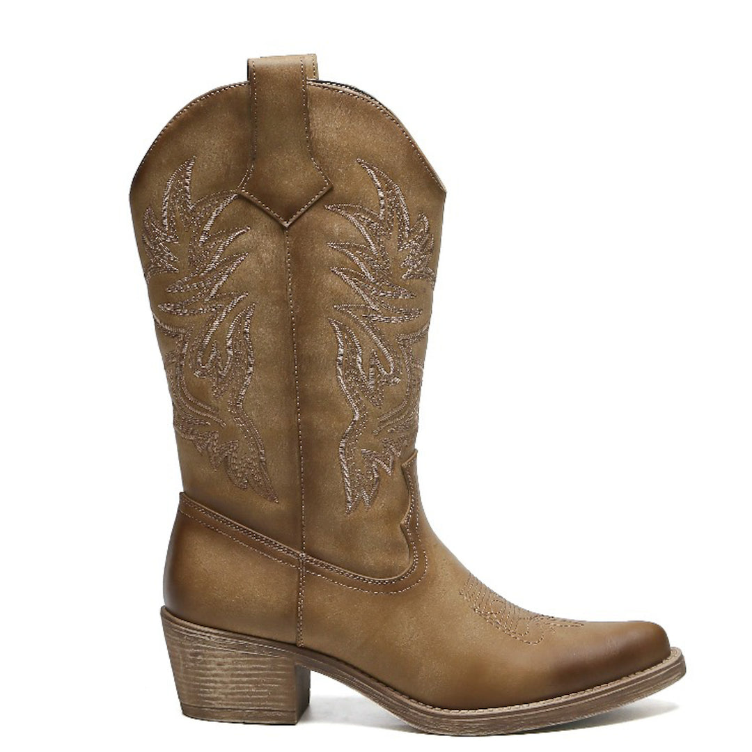 Smile Favorites Cowboylaarzen Khaki PU Stiksels