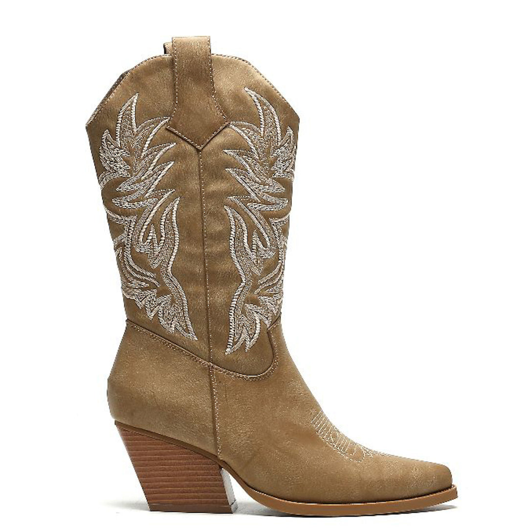 Smile Favorites Cowboylaarzen Khaki Stiksels Beige