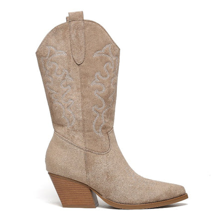 Smile Favorites Cowboylaarzen Khaki suède Stiksels