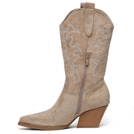 Smile Favorites Cowboylaarzen Khaki suède Stiksels