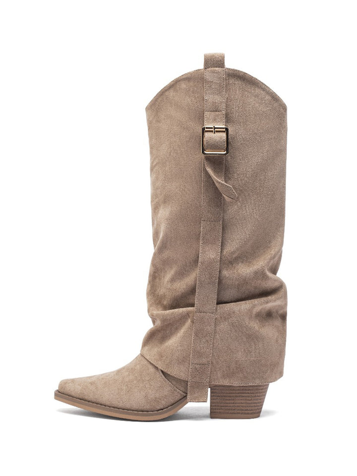 Smile Favorites Cowboylaarzen Khaki Suedine Flap met Gesp