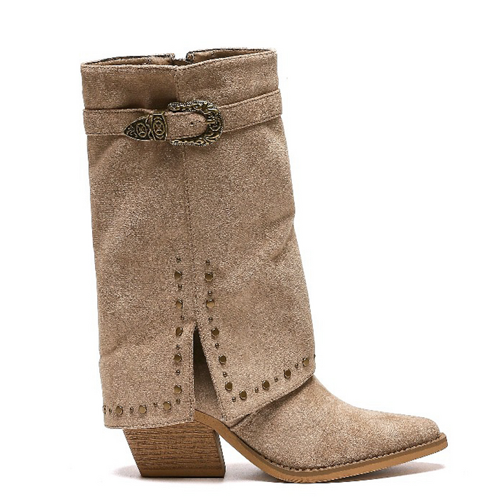 Smile Favorites Cowboylaarzen Khaki Suedine Flap Studs Gesp