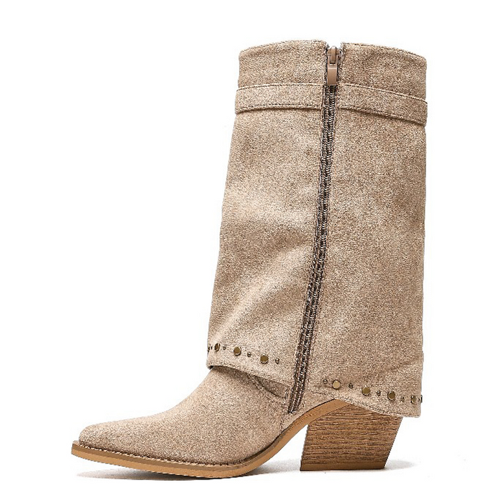 Smile Favorites Cowboylaarzen Khaki Suedine Flap Studs Gesp