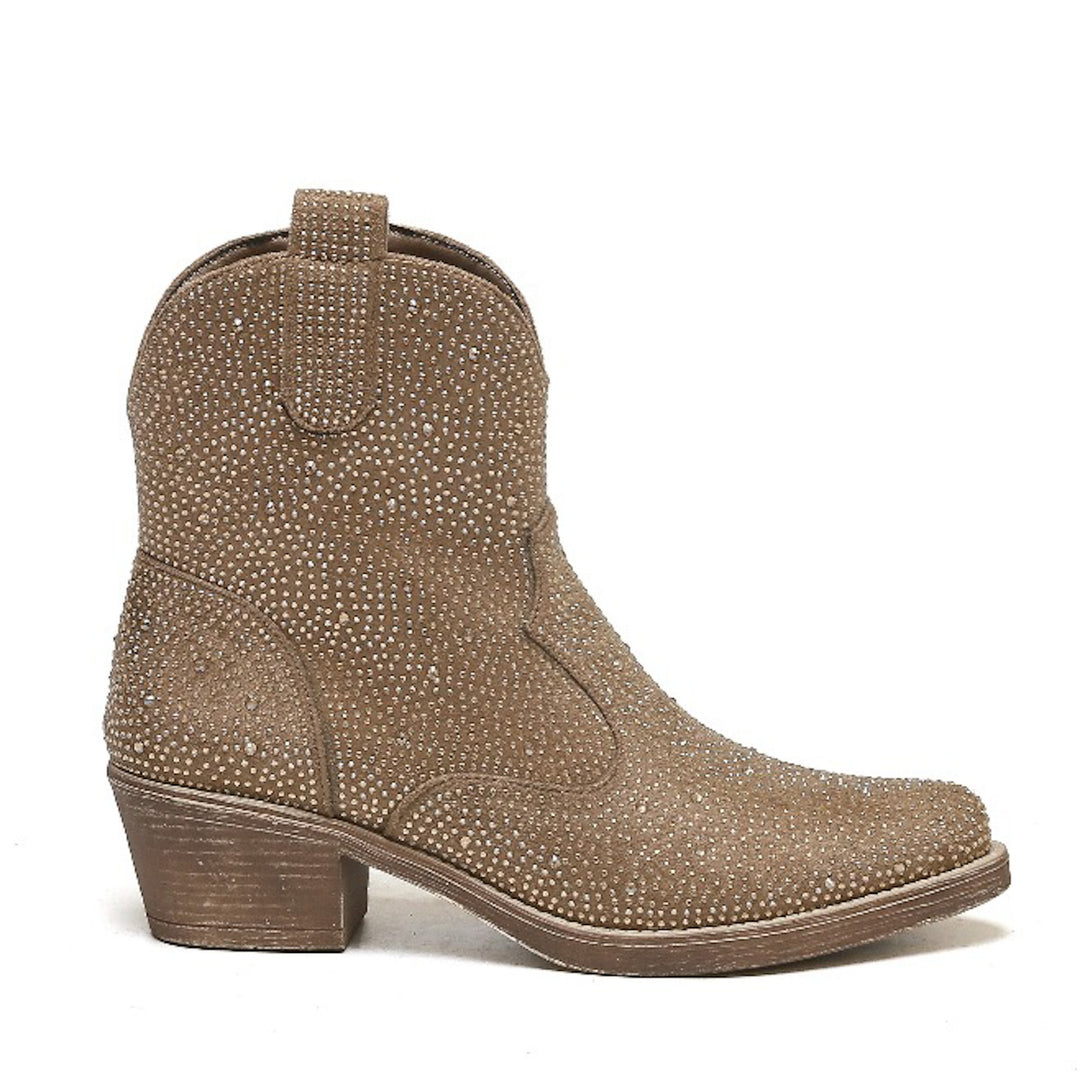 Smile Favorites Cowboylaarzen Khaki Suedine Kort Strass