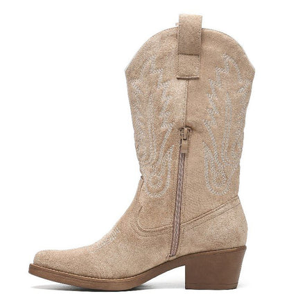 Smile Favorites Cowboylaarzen Khaki suedine met witte Stiksels