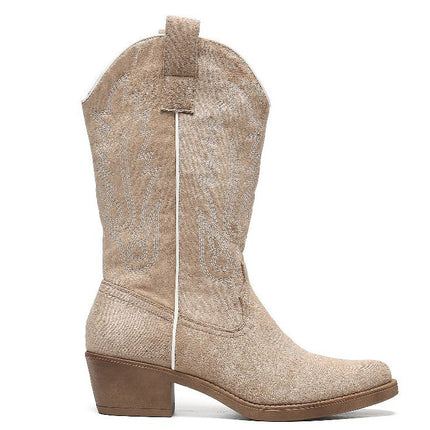 Smile Favorites Cowboylaarzen Khaki suedine met witte Stiksels