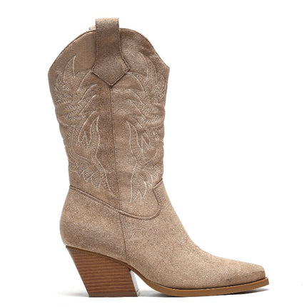 Smile Favorites Cowboylaarzen Khaki Suedine Stiksels Beige