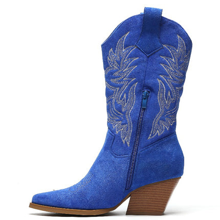 Smile Favorites Cowboylaarzen Kobalt blauw  Suedine Stiksels Beige