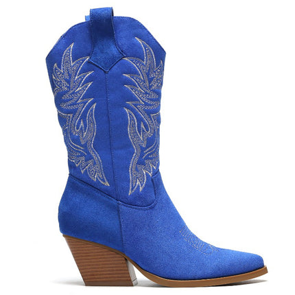 Smile Favorites Cowboylaarzen Kobalt blauw  Suedine Stiksels Beige