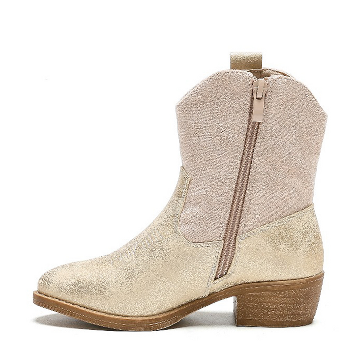 Smile Favorites Cowboylaarzen Meisjes Beige Suedine Metallic Goud Flame