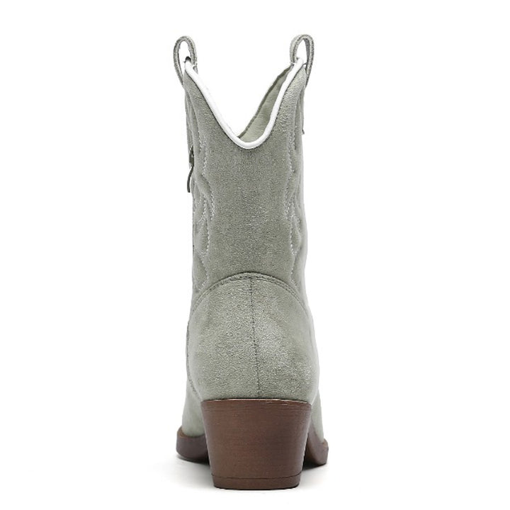 Smile Favorites Cowboylaarzen Olive Suedine kort Witte Stiksels