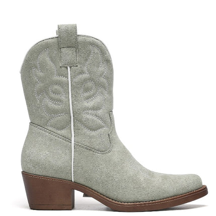 Smile Favorites Cowboylaarzen Olive Suedine kort Witte Stiksels