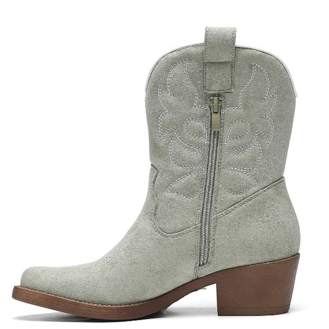 Smile Favorites Cowboylaarzen Olive Suedine kort Witte Stiksels