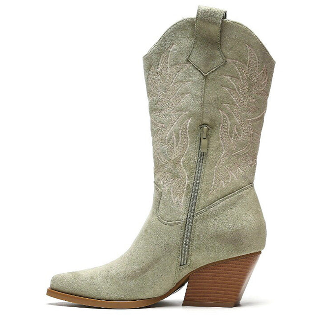 Smile Favorites Cowboylaarzen Olive Suedine Stiksels Beige