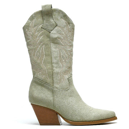 Smile Favorites Cowboylaarzen Olive Suedine Stiksels Beige