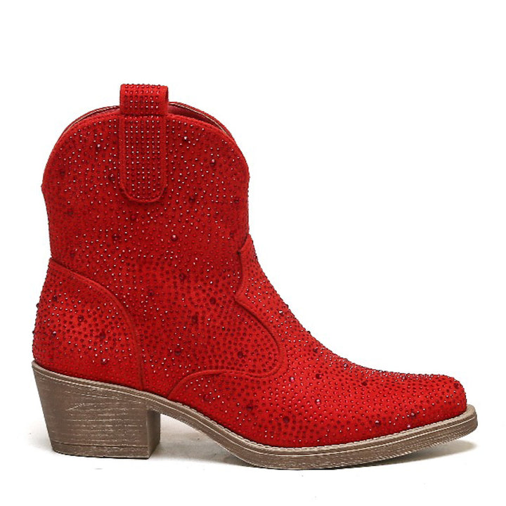 Smile Favorites Cowboylaarzen Rood Suedine Kort Strass