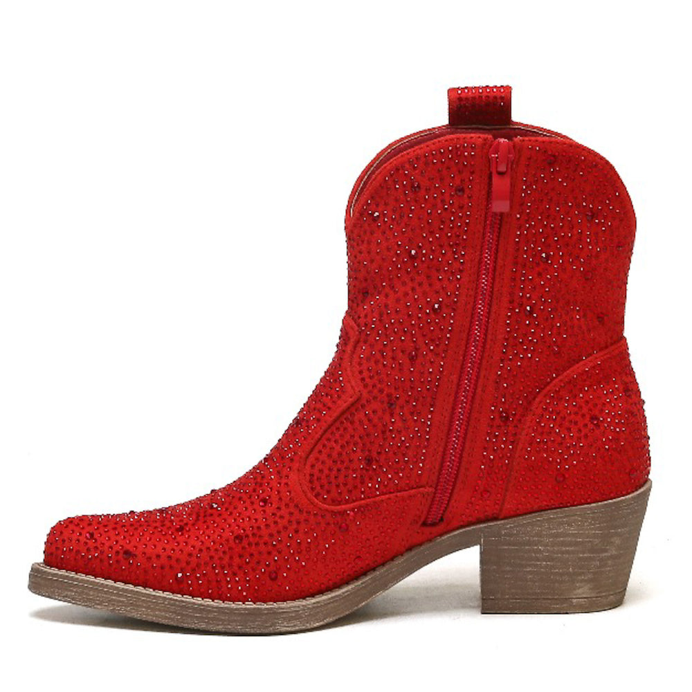 Smile Favorites Cowboylaarzen Rood Suedine Kort Strass
