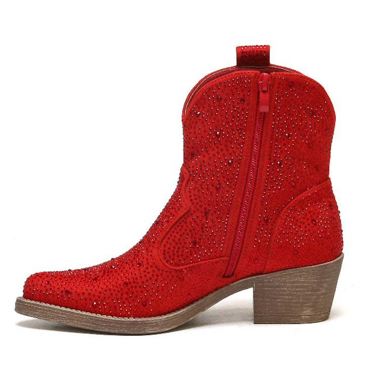 Smile Favorites Cowboylaarzen Rood Suedine Kort Strass