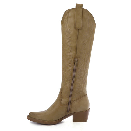Smile Favorites Cowboylaarzen Taupe Khaki hoog imitatieleer