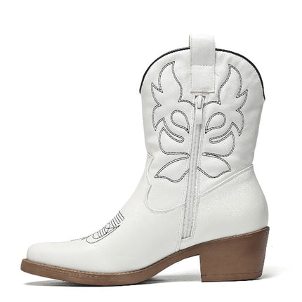 Smile Favorites Cowboylaarzen Wit kort zwarte stiksels