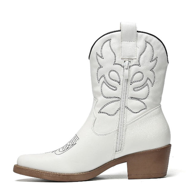 Smile Favorites Cowboylaarzen Wit kort zwarte stiksels