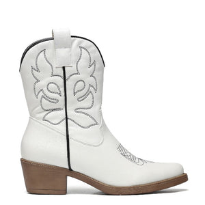 Smile Favorites Cowboylaarzen Wit kort zwarte stiksels